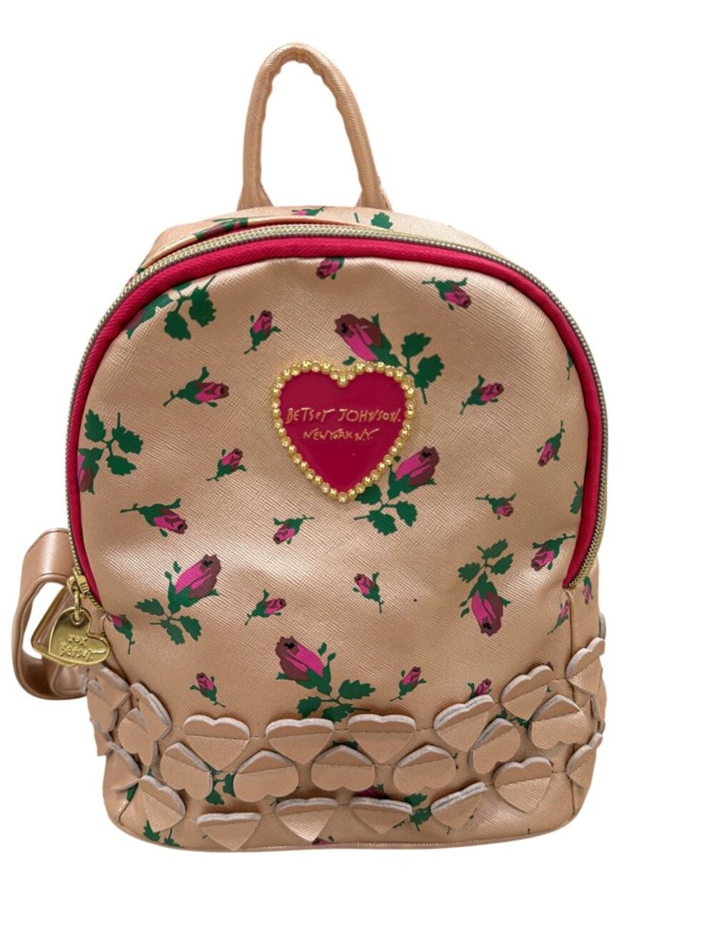 Betsey Johnson Floral Mini Backpack With Heart Details & Adjustable Straps - Pin